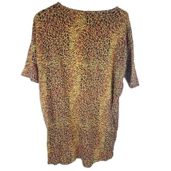 LuLaRoe Irma Tunic T-Shirt Womens Size XS Top Red Blue Yellow Geographic Lines - Picture 2 of 4